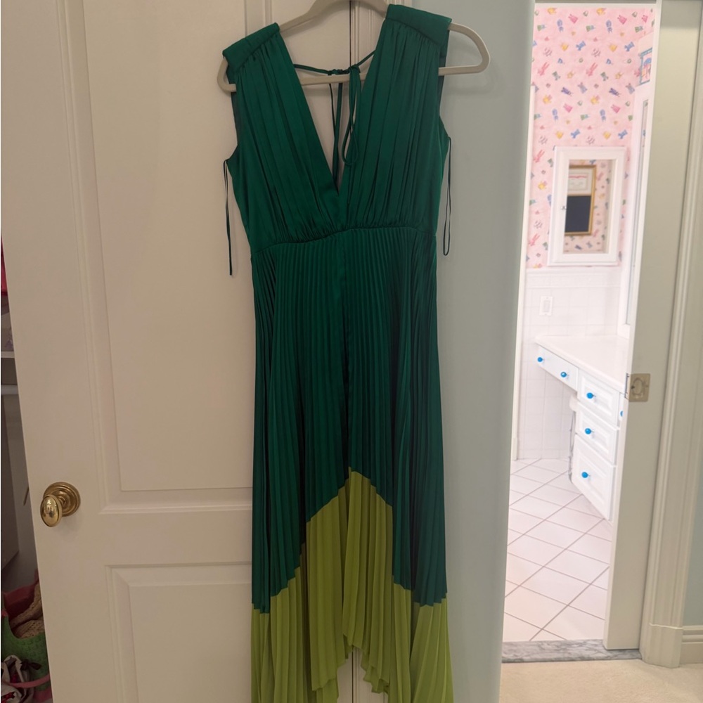 AMUR Green and Lime High Low Dress